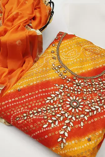 Bandhani Mirror Work Unstitched Dress Material