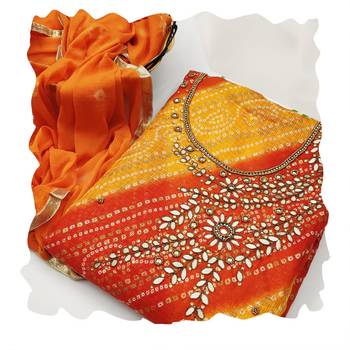 Bandhani Mirror Work Unstitched Dress Material 2