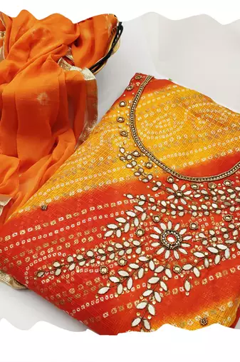 Bandhani Mirror Work Unstitched Dress Material