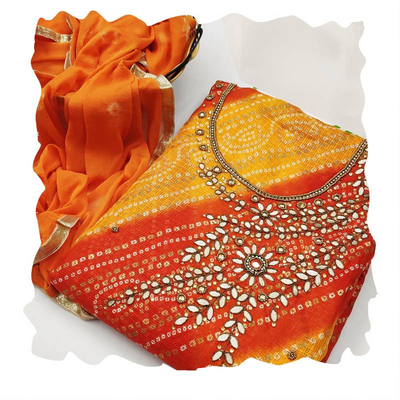 Bandhani Mirror Work Unstitched Dress Material