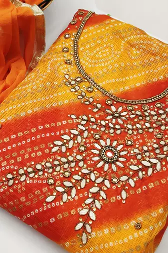 Bandhani Mirror Work Unstitched Dress Material