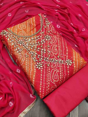 Bandhani Printed Beads And Stones Unstitched Dress Material 1