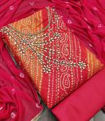 Bandhani Printed Beads And Stones Unstitched Dress Material