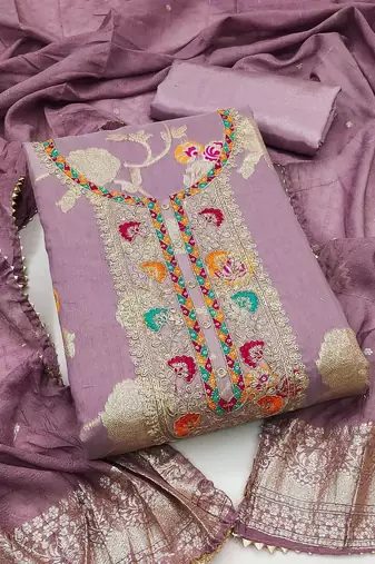 Embroidered Unstitched Kurta Fabric Bottom Fabric and Dupatta