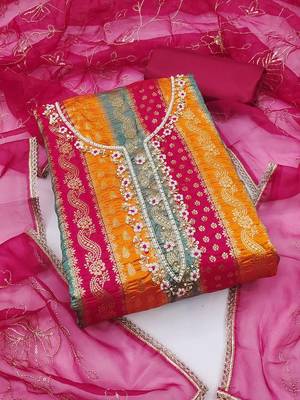 Floral Woven Design Beads Work Banarasi Jacquard Unstitched Dress Material 1
