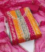 Floral Woven Design Beads Work Banarasi Jacquard Unstitched Dress Material