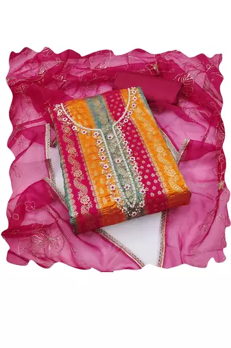 Floral Woven Design Beads Work Banarasi Jacquard Unstitched Dress Material