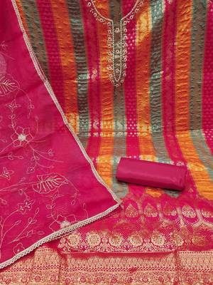 Floral Woven Design Beads Work Banarasi Jacquard Unstitched Dress Material 3