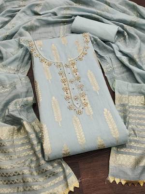 Floral Woven Design Beads Work Banarasi Jacquard Unstitched Dress Material 1