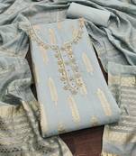 Floral Woven Design Beads Work Banarasi Jacquard Unstitched Dress Material