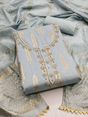 Floral Woven Design Beads Work Banarasi Jacquard Unstitched Dress Material 2