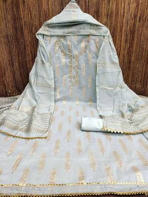 Floral Woven Design Beads Work Banarasi Jacquard Unstitched Dress Material 3