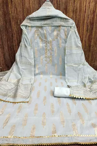 Floral Woven Design Beads Work Banarasi Jacquard Unstitched Dress Material