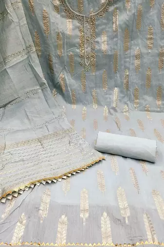Floral Woven Design Beads Work Banarasi Jacquard Unstitched Dress Material