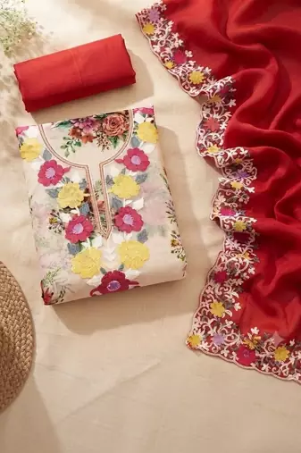 Embellished Unstitched Dress Material