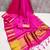 Women's pink & golden zari woven kanjivaram style silk blend saree with blouse piece