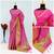 Women's pink & golden zari woven kanjivaram style silk blend saree with blouse piece