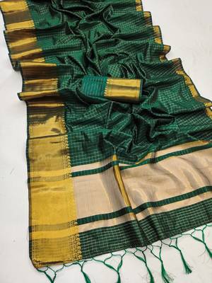 Women's purple & golden zari woven kanjivaram style silk blend saree with blouse piece 4