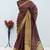Women's brown & golden zari woven kanjivaram style silk blend saree with blouse piece