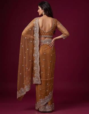 Antique bronze designer sequence embroidery work net saree 2
