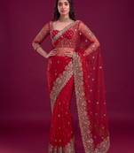 Ruby red designer sequence embroidery work net saree