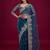 Deep teal blue designer sequence embroidery work net saree