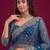 Deep teal blue designer sequence embroidery work net saree