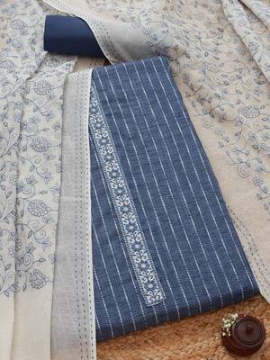 floral embroidered thread work unstitched dress material 1