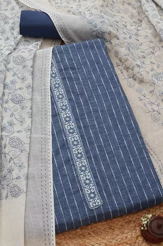 floral embroidered thread work unstitched dress material