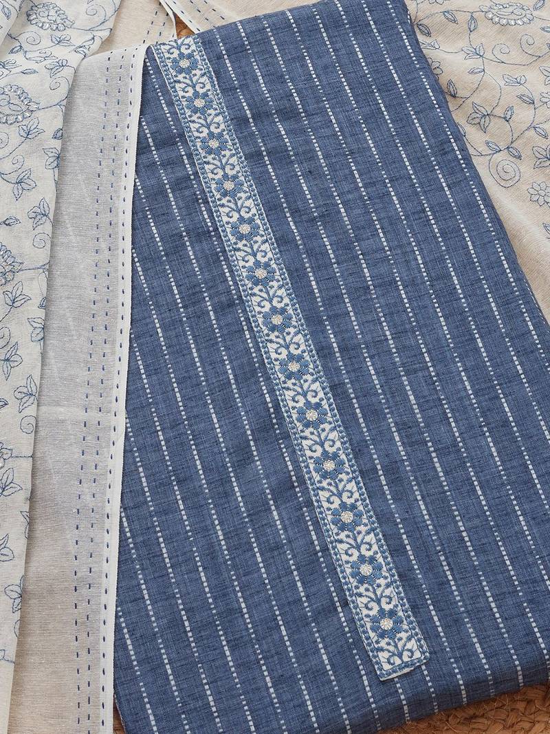 floral embroidered thread work unstitched dress material