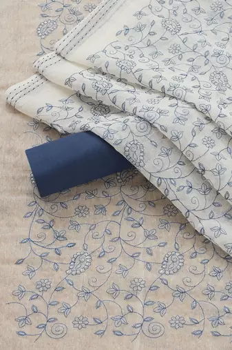 floral embroidered thread work unstitched dress material