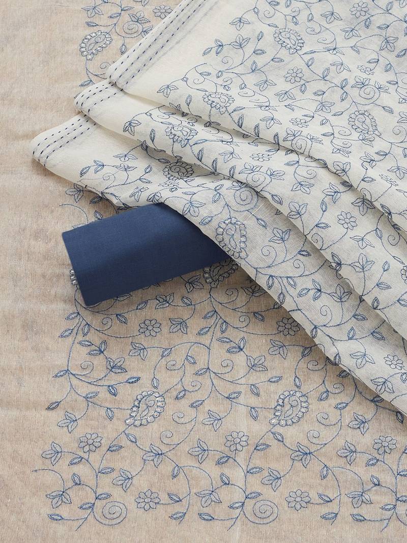 floral embroidered thread work unstitched dress material