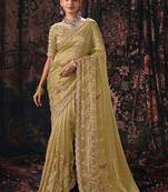Pista salsa heavy embroidery beads party wear saree