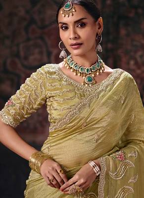 Pista salsa heavy embroidery beads party wear saree 2