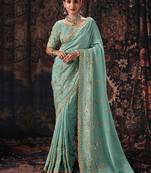 Sky blue pure tissue heavy embroidery beads party wear saree