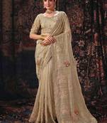 chiku linen salsa heavy embroidery beads party wear saree
