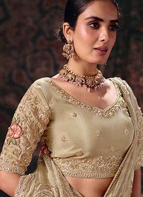 chiku linen salsa heavy embroidery beads party wear saree 2