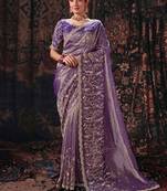 Dark purple salsa heavy embroidery beads party wear saree