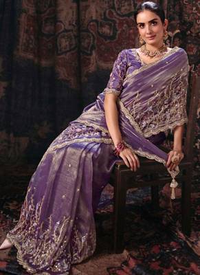 Dark purple salsa heavy embroidery beads party wear saree 2