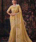 Yellow salsa heavy embroidery beads party wear saree
