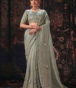 Grey salsa heavy embroidery beads party wear saree