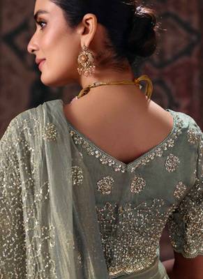 Grey salsa heavy embroidery beads party wear saree 2