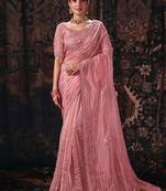 pink bala silk blend heavy embroidery beads party wear saree