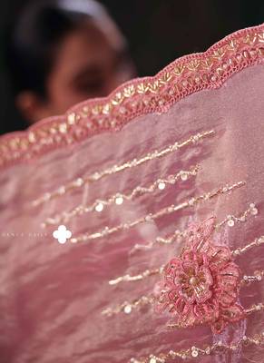 pink bala silk blend heavy embroidery beads party wear saree 3