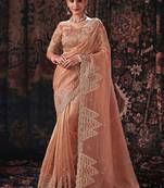 peach salsa heavy embroidery beads party wear saree
