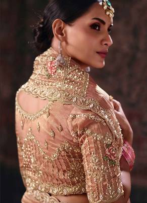 peach salsa heavy embroidery beads party wear saree 2