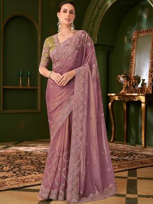 Mauve embellished festive wear with matching blouse 1