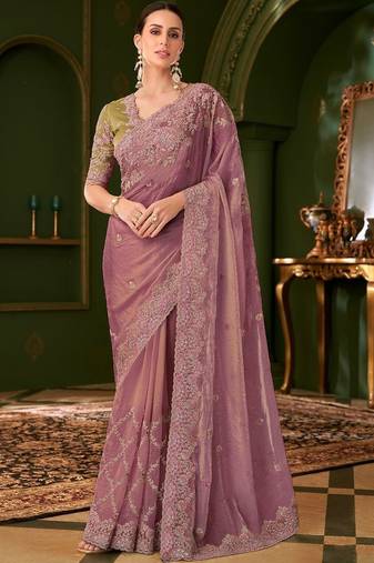 Mauve embellished festive wear with matching blouse