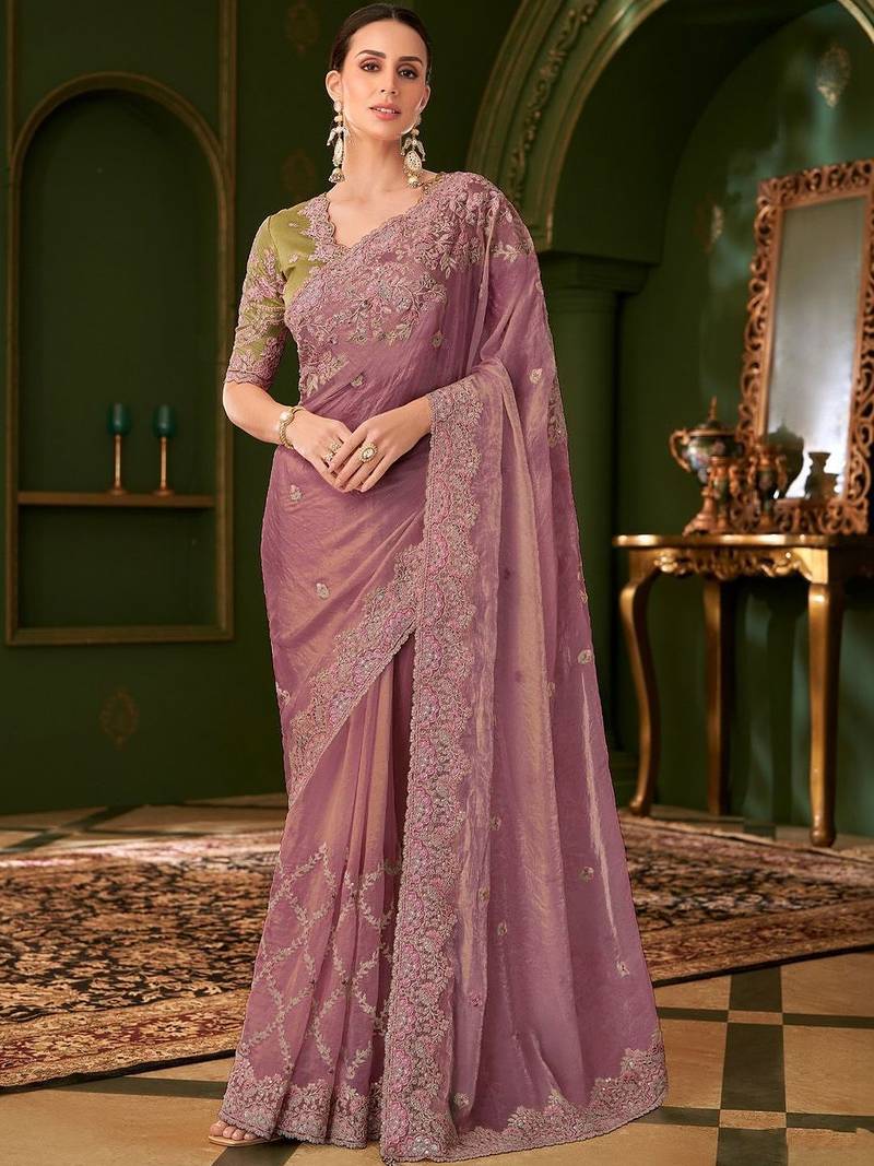 Mauve embellished festive wear with matching blouse