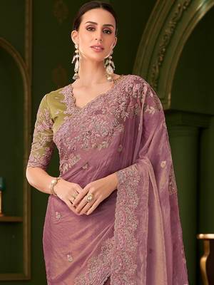 Mauve embellished festive wear with matching blouse 2